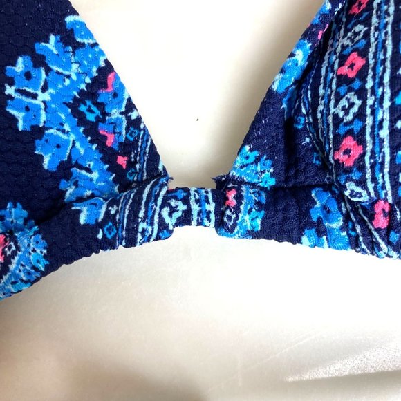 Aerie Like New slide triangle removable pads navy blue pink neon Bikini top, Sm - Picture 3 of 6